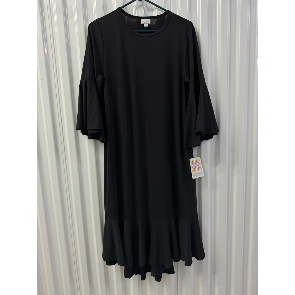 LuLaRoe Dress Women Large Black NEW Ruffle Bell Sleeve